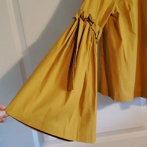 Catherine  Malandrino Mustard yellow Smocked Bell Sleeved Blouse Small - Picture 2 of 6